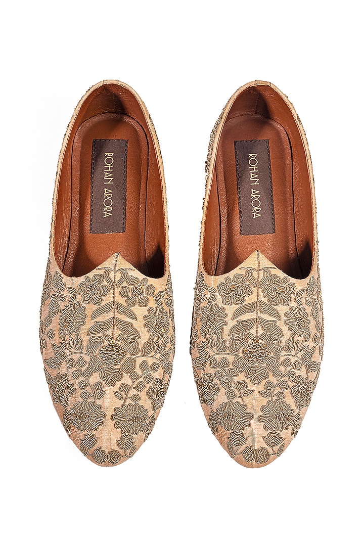 Blush Pink Silk Embroidered Mojris by ROHAN ARORA at Pernia's Pop Up Shop