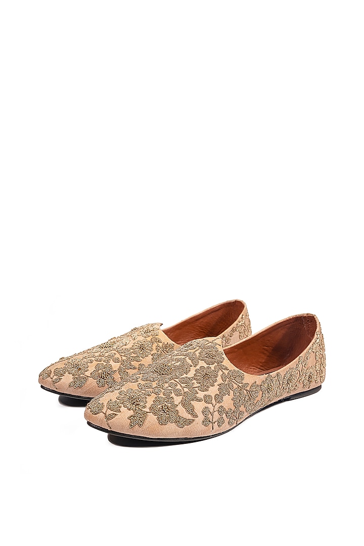 Blush Pink Silk Embroidered Mojris by ROHAN ARORA at Pernia's Pop Up Shop