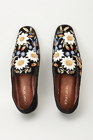 Black Velvet Embellished Loafers by ROHAN ARORA