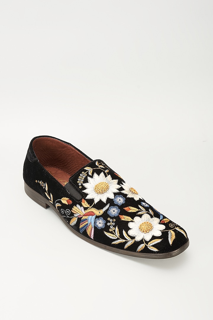 Buy ROHAN ARORA Black Velvet Embellished Loafers at Pernia ...