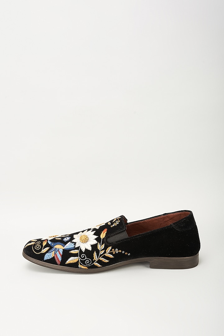 Black Velvet Embellished Loafers by ROHAN ARORA at Pernia's Pop Up Shop