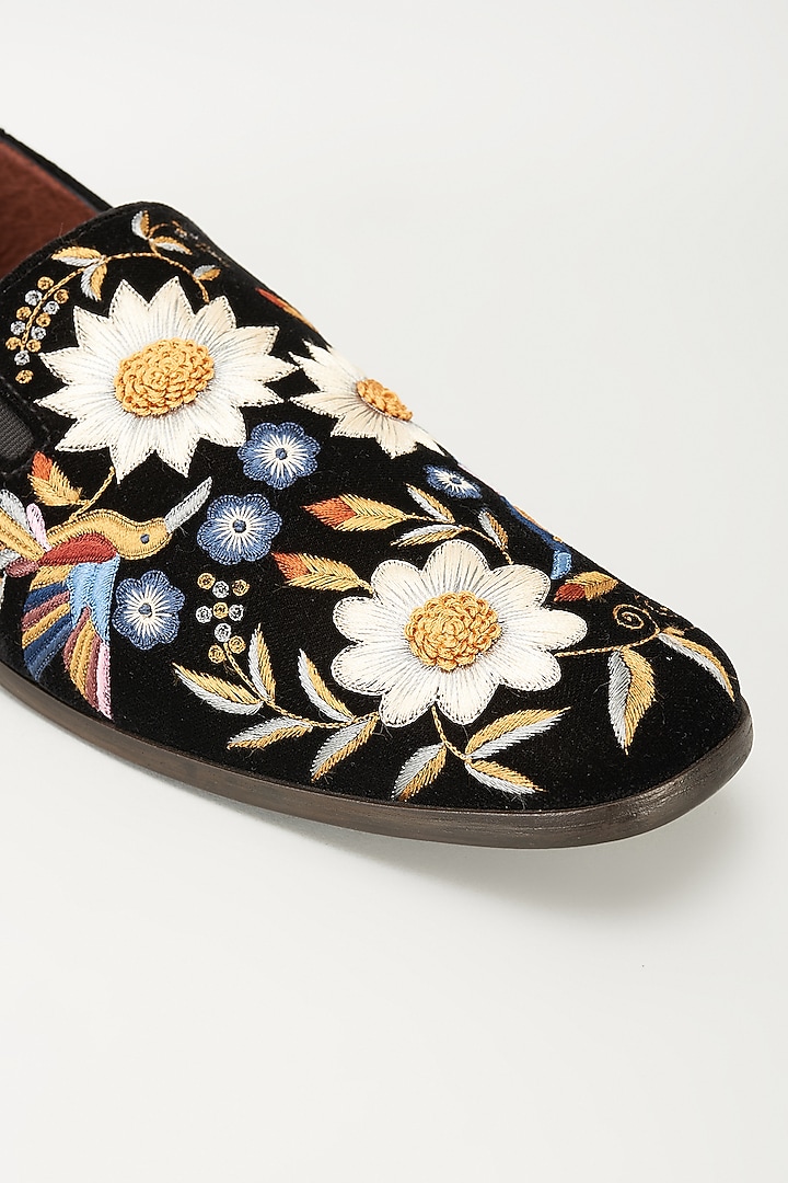 Black Velvet Embellished Loafers by ROHAN ARORA at Pernia's Pop Up Shop
