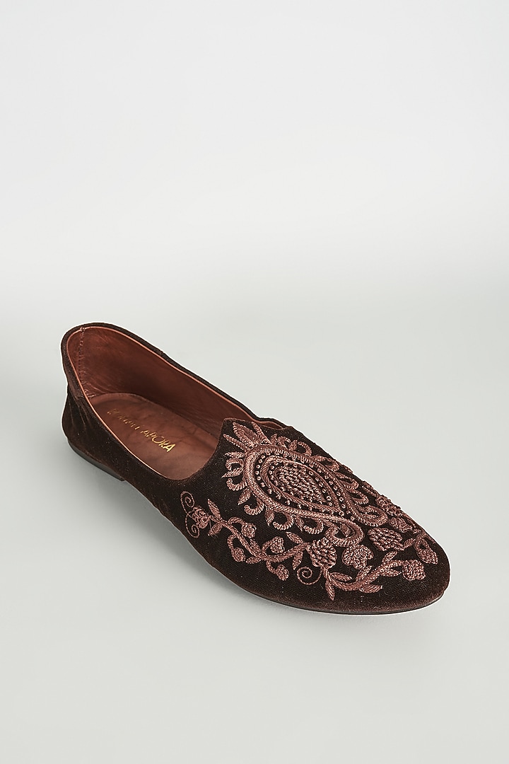 Brown Velvet Embellished Loafers by ROHAN ARORA at Pernia's Pop Up Shop