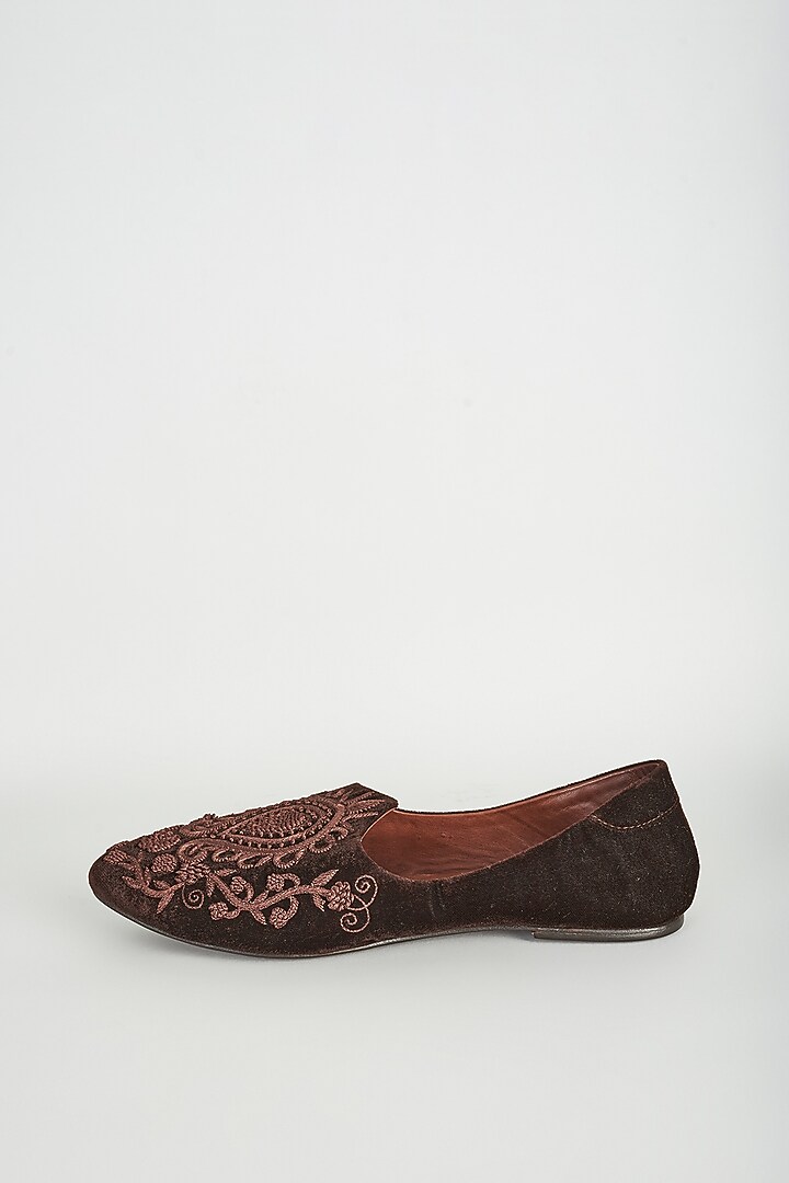 Brown Velvet Embellished Loafers by ROHAN ARORA at Pernia's Pop Up Shop