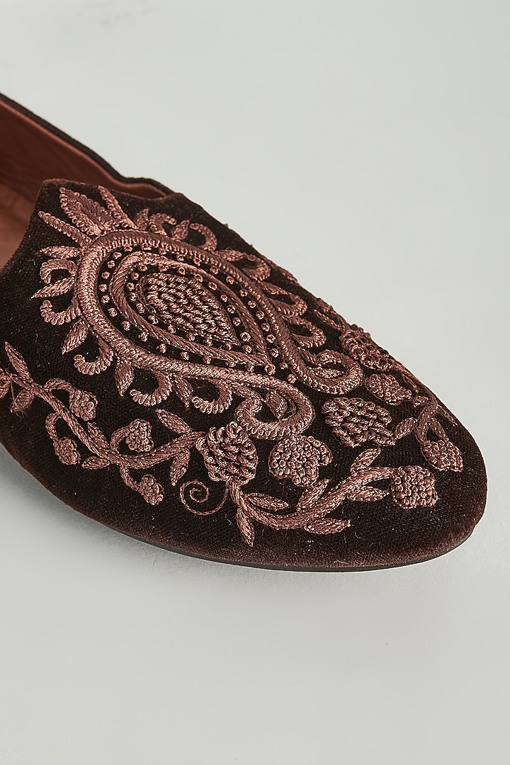 Brown Velvet Embellished Loafers by ROHAN ARORA at Pernia's Pop Up Shop