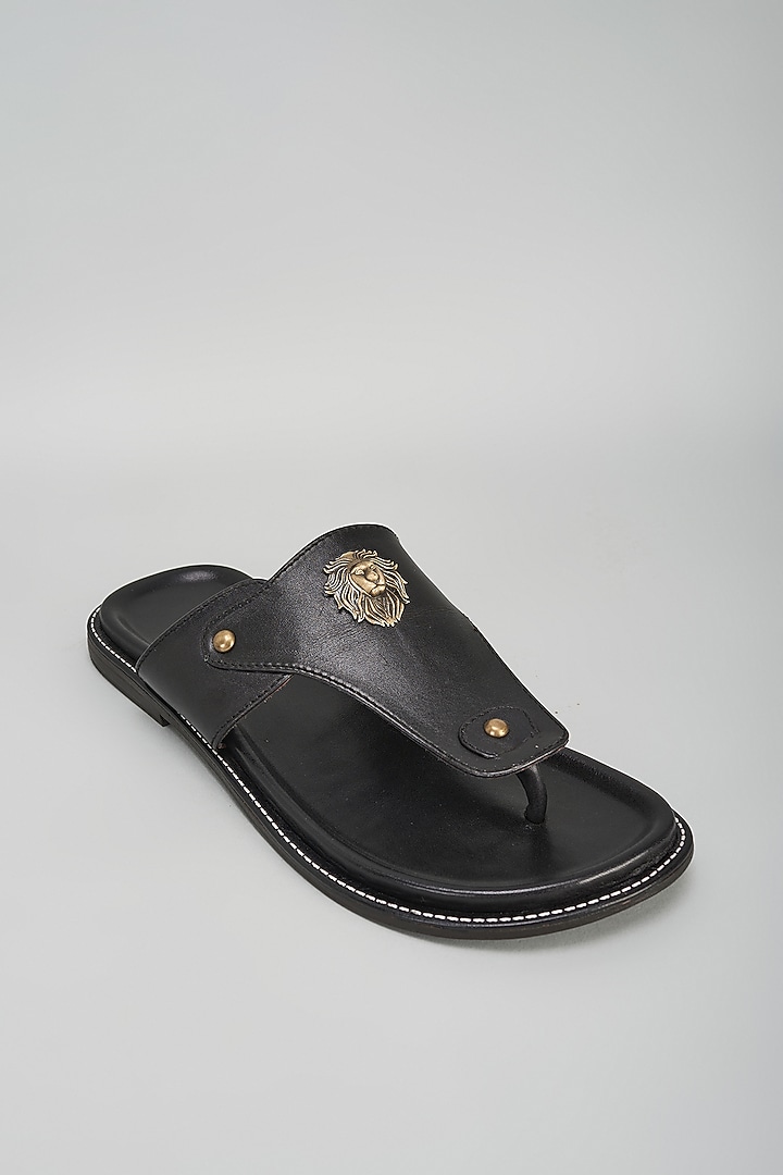 Black Leather Embellished Sandals by ROHAN ARORA at Pernia's Pop Up Shop