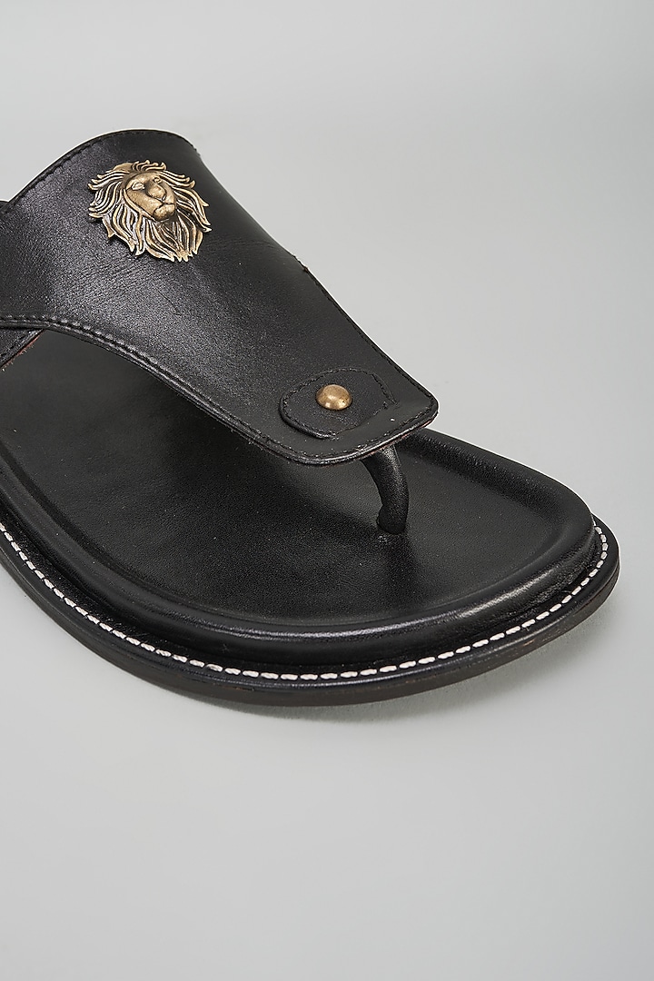 Black Leather Embellished Sandals by ROHAN ARORA at Pernia's Pop Up Shop