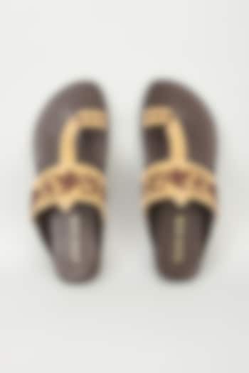 Beige Velvet & Leather Embellished Sandals by ROHAN ARORA