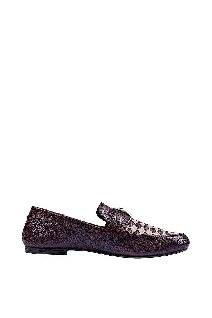 Bombay Brown & Ivory Leather Embellished Loafers by ROHAN ARORA at Pernia's Pop Up Shop