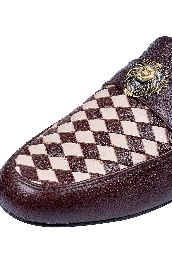 Bombay Brown & Ivory Leather Embellished Loafers by ROHAN ARORA at Pernia's Pop Up Shop