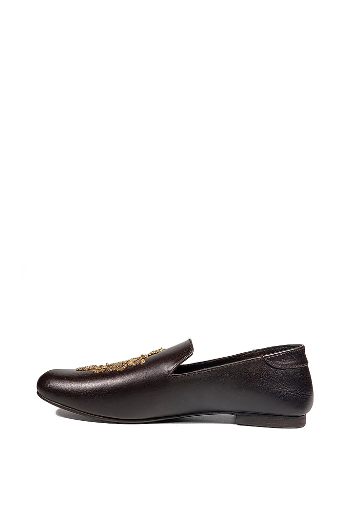 Deep Chocolate Leather Embellished Loafers by ROHAN ARORA at Pernia's Pop Up Shop