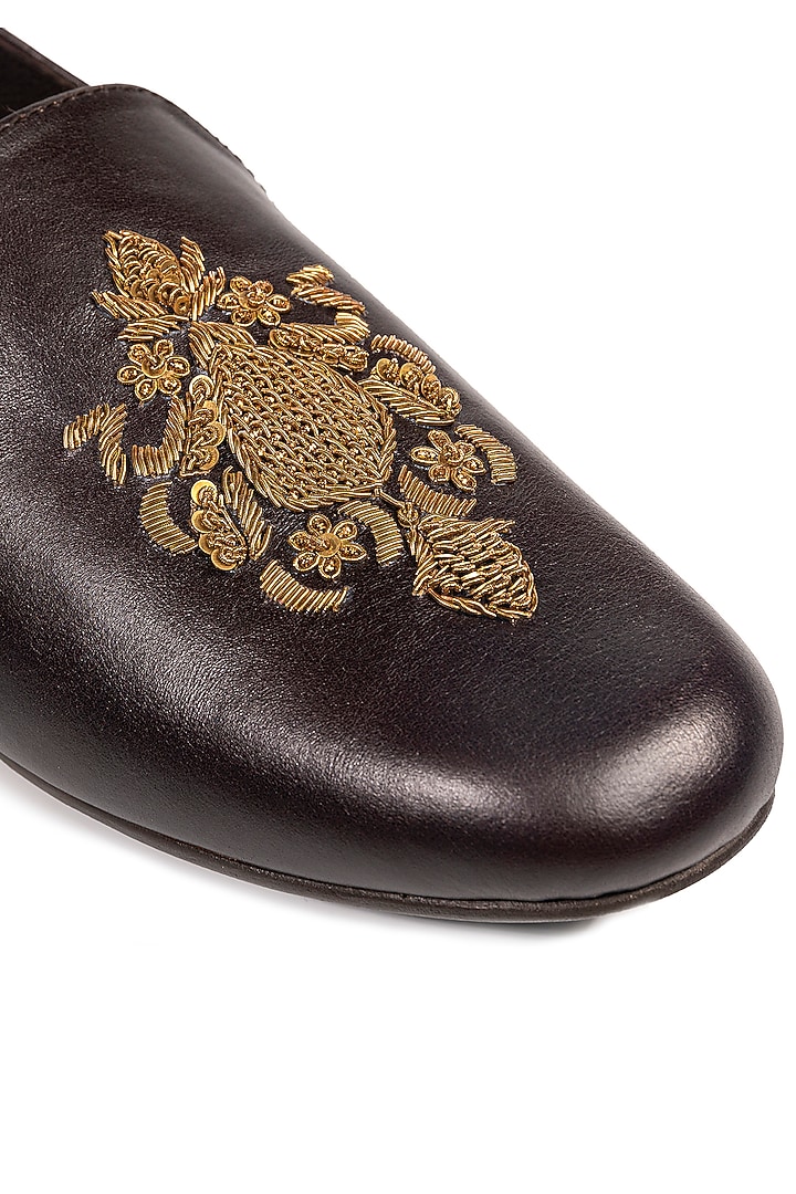 Deep Chocolate Leather Embellished Loafers by ROHAN ARORA at Pernia's Pop Up Shop
