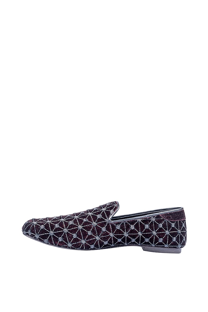 Wine & Black Velvet Embellished Loafers by ROHAN ARORA at Pernia's Pop Up Shop
