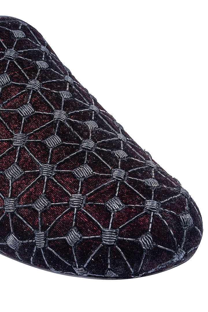 Wine & Black Velvet Embellished Loafers by ROHAN ARORA at Pernia's Pop Up Shop