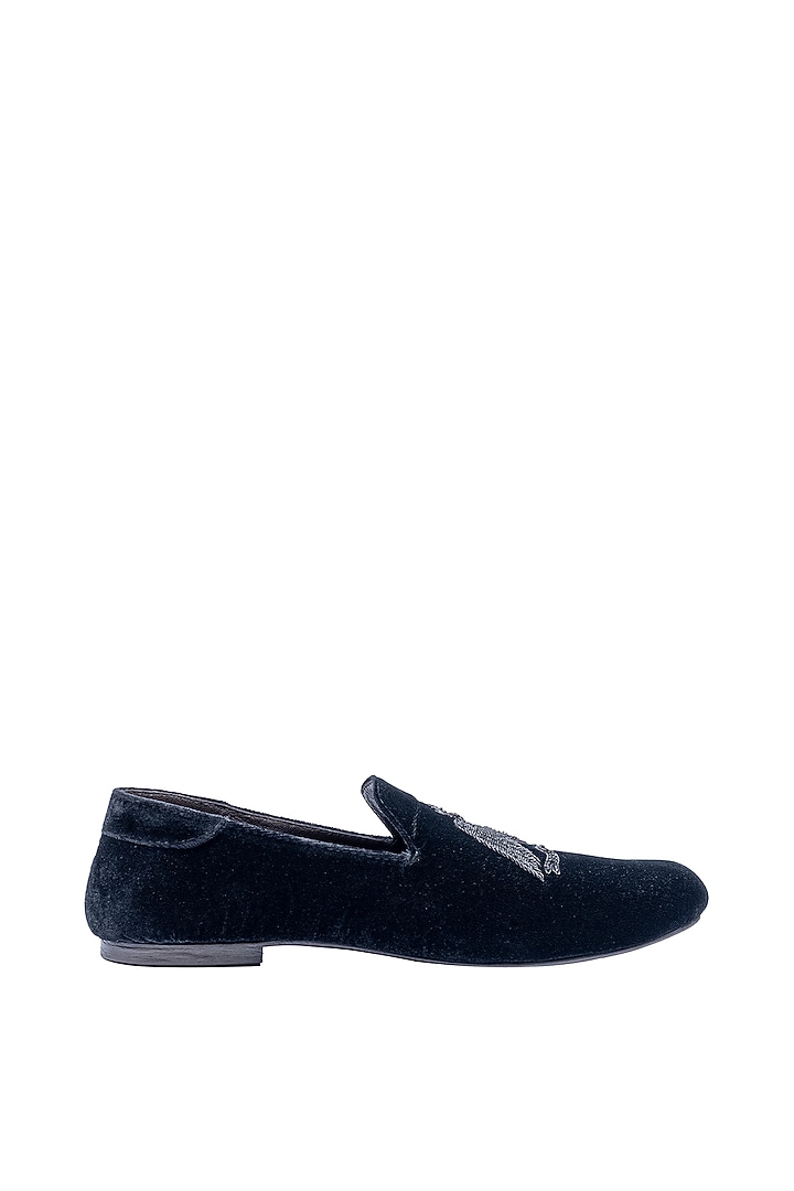 Black Velvet Embellished Loafers by ROHAN ARORA at Pernia's Pop Up Shop