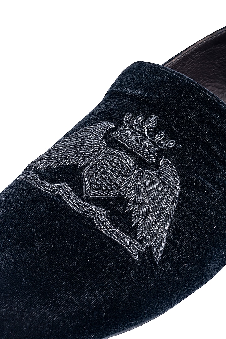 Black Velvet Embellished Loafers by ROHAN ARORA at Pernia's Pop Up Shop
