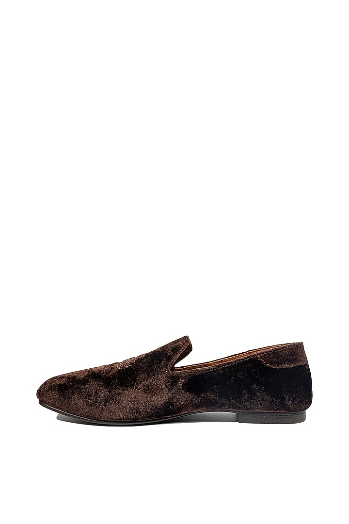 Brown Velvet Embellished Loafers by ROHAN ARORA at Pernia's Pop Up Shop