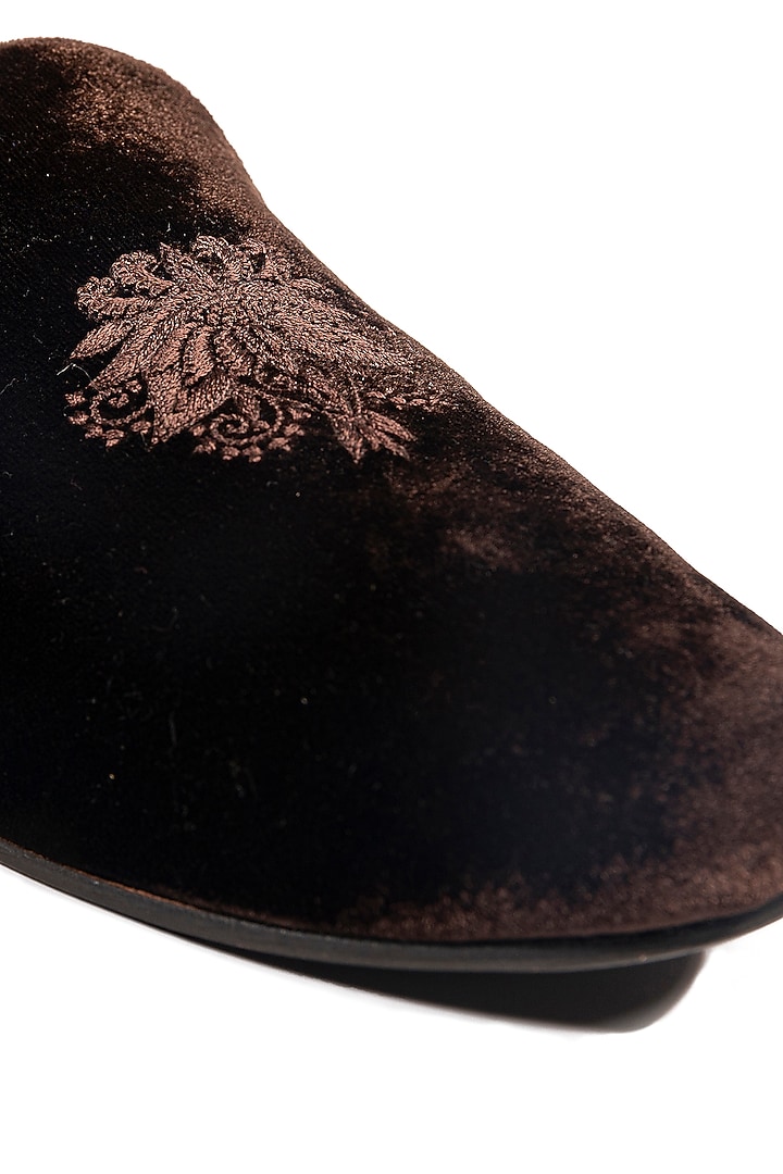 Brown Velvet Embellished Loafers by ROHAN ARORA at Pernia's Pop Up Shop