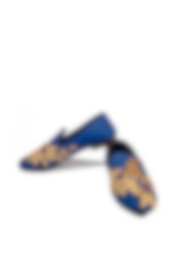 Blue Silk Embellished Loafers by ROHAN ARORA