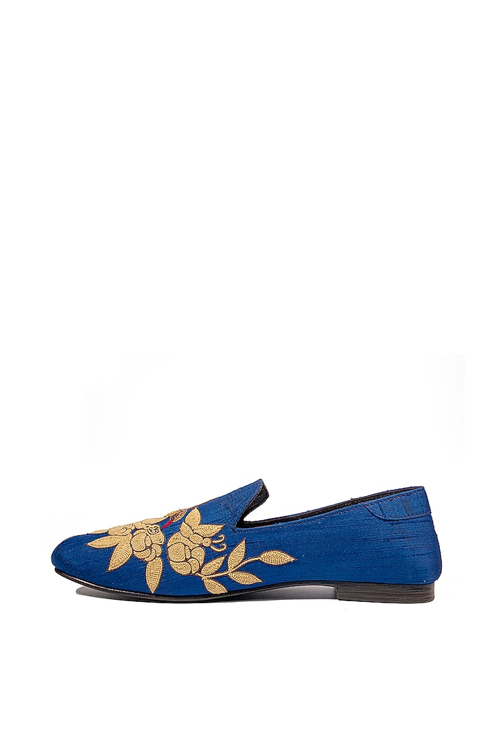 Blue Silk Embellished Loafers by ROHAN ARORA at Pernia's Pop Up Shop