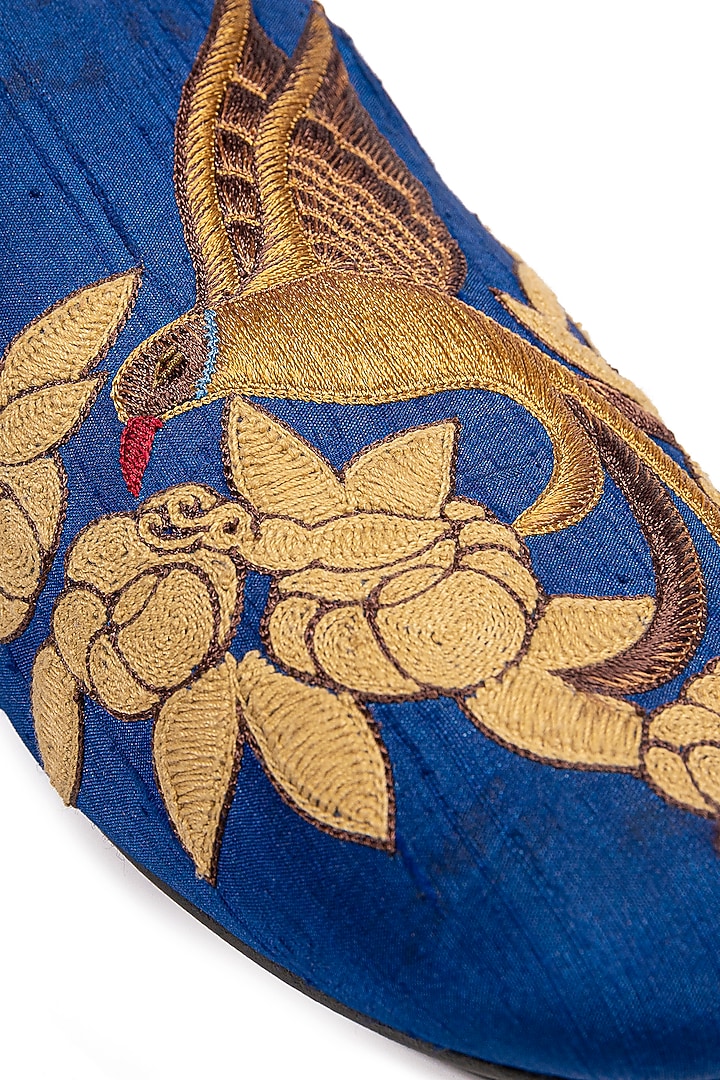 Blue Silk Embellished Loafers by ROHAN ARORA at Pernia's Pop Up Shop