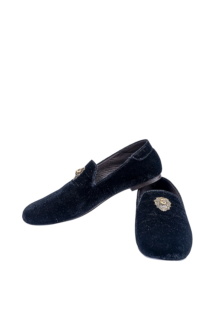 Black Velvet Embellished Loafers by ROHAN ARORA