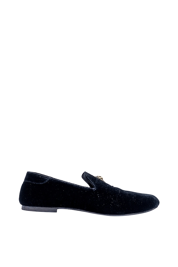Black Velvet Embellished Loafers by ROHAN ARORA at Pernia's Pop Up Shop
