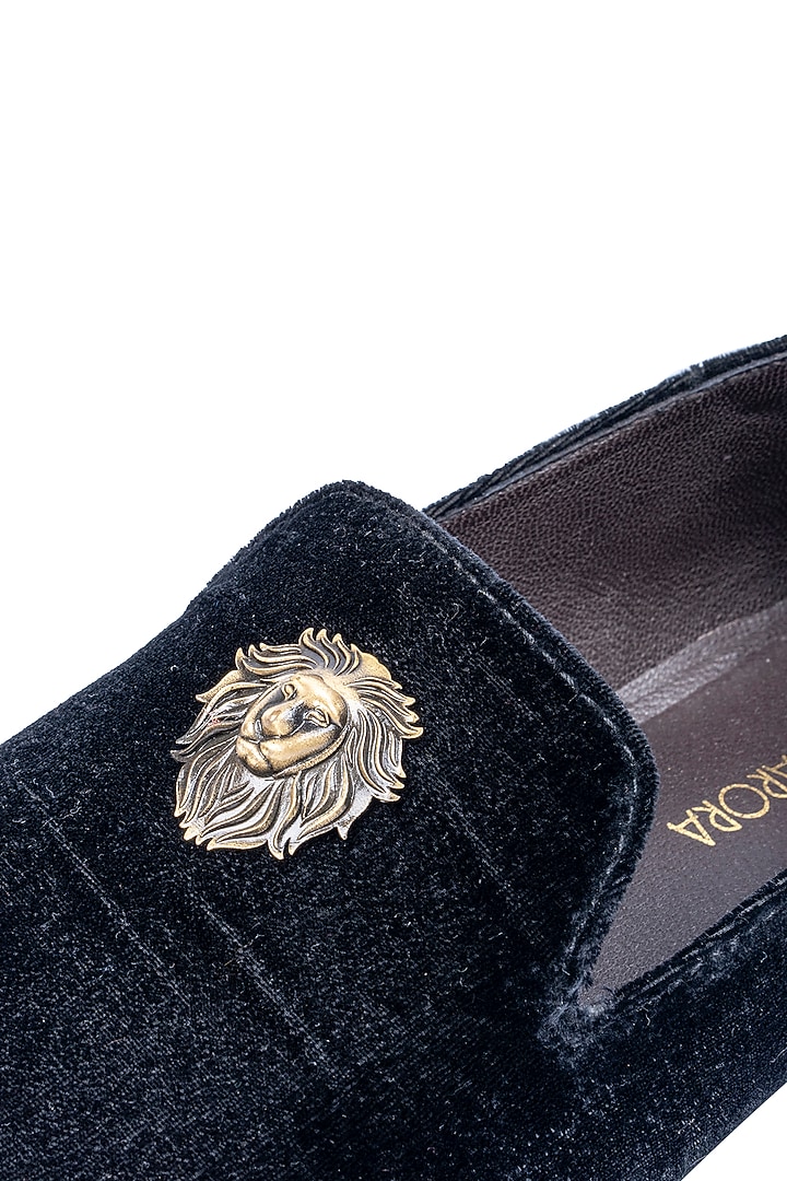 Black Velvet Embellished Loafers by ROHAN ARORA at Pernia's Pop Up Shop