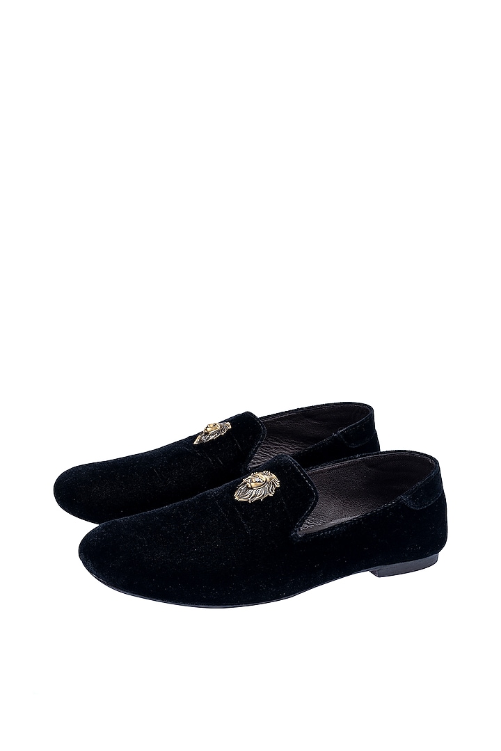 Black Velvet Embellished Loafers by ROHAN ARORA at Pernia's Pop Up Shop