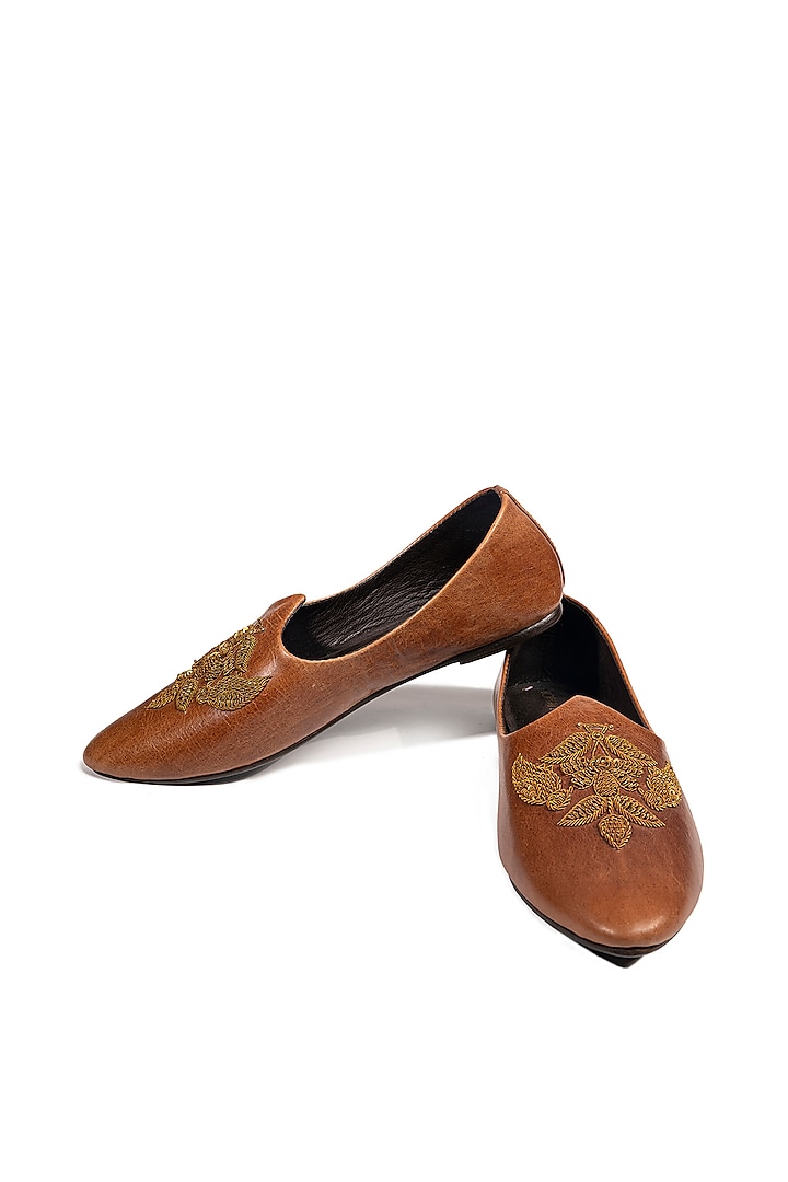 Tan Leather Embellished Mojris by ROHAN ARORA