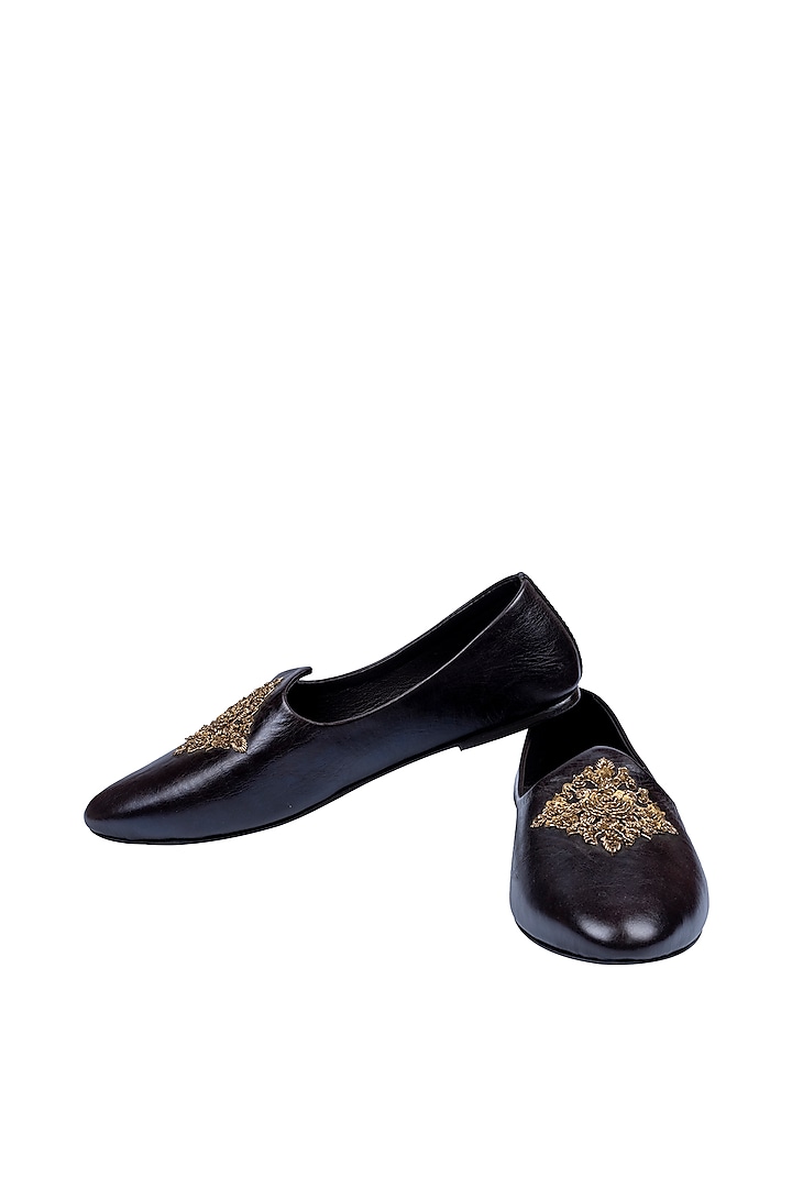 Deep Chocolate Leather Embellished Mojris by ROHAN ARORA