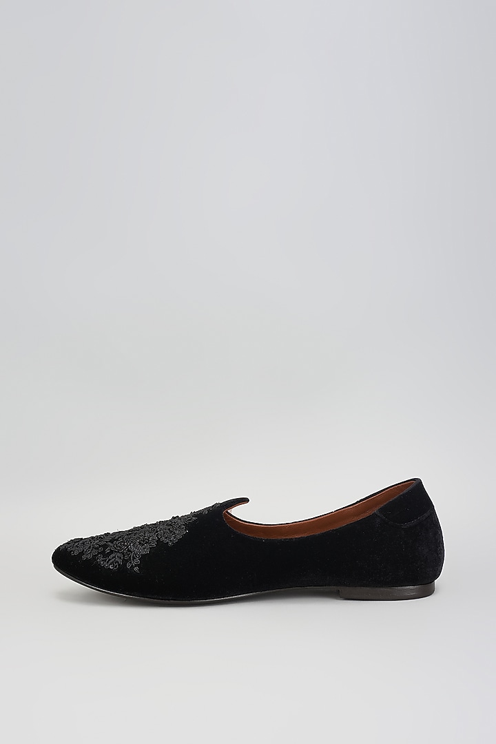 Black Velvet Zardosi Embroidered Mojris by ROHAN ARORA at Pernia's Pop Up Shop