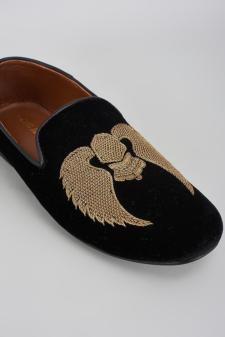 Black Velvet Zardosi Embroidered Shoes by ROHAN ARORA at Pernia's Pop Up Shop