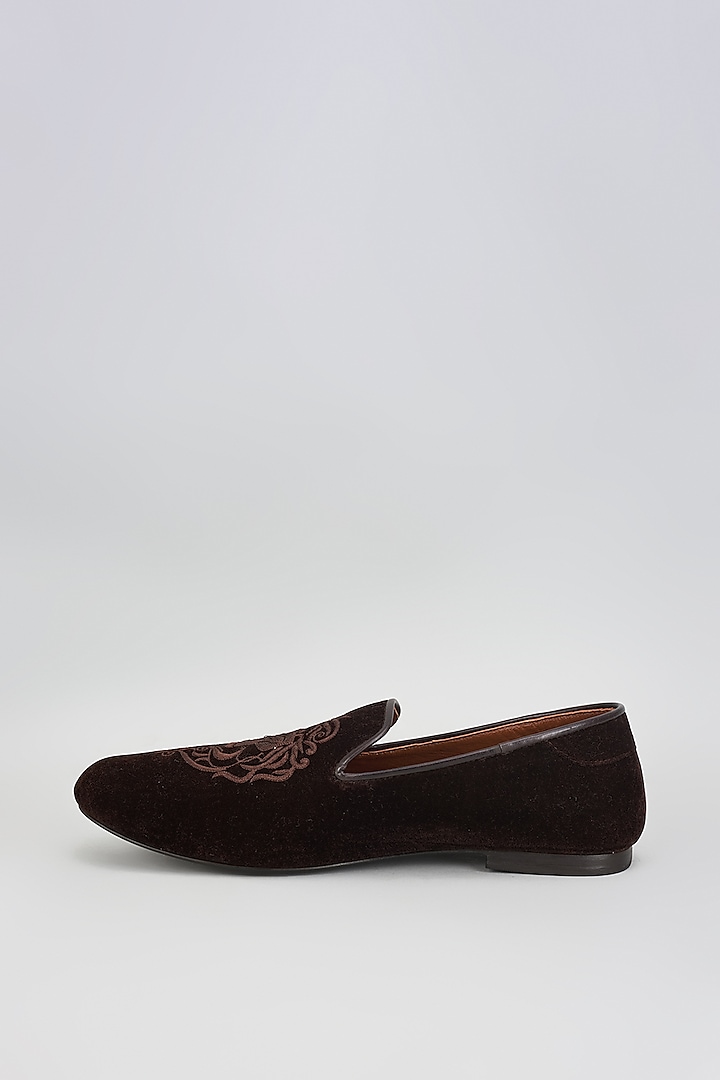 Deep Brown Velvet Embroidered Shoes by ROHAN ARORA at Pernia's Pop Up Shop