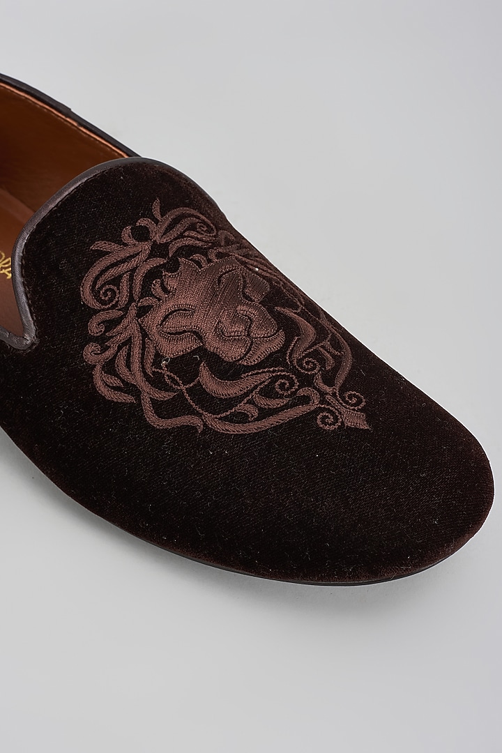 Deep Brown Velvet Embroidered Shoes by ROHAN ARORA at Pernia's Pop Up Shop