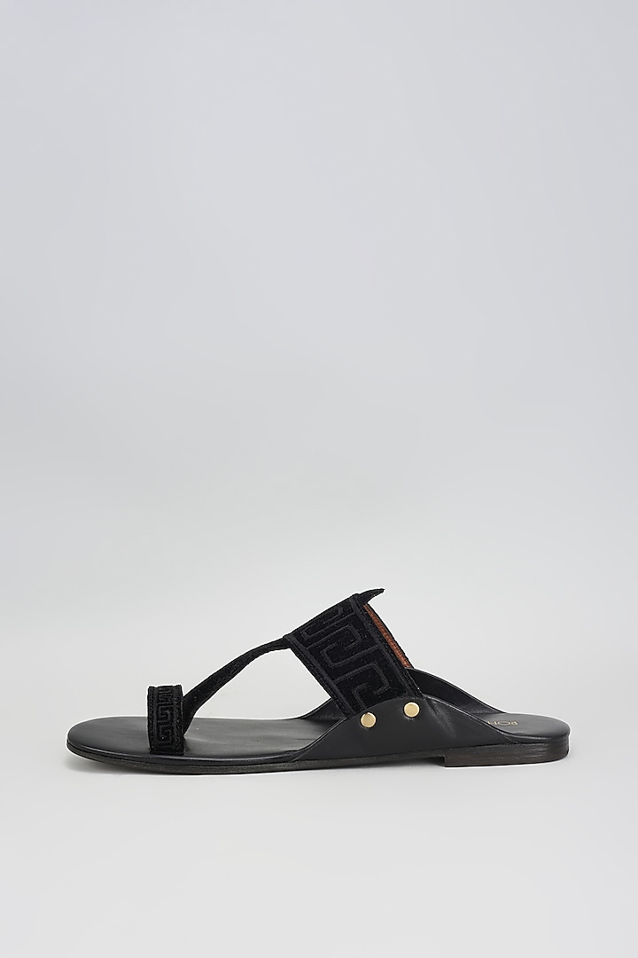 Black Velvet Embroidered Flats by ROHAN ARORA at Pernia's Pop Up Shop