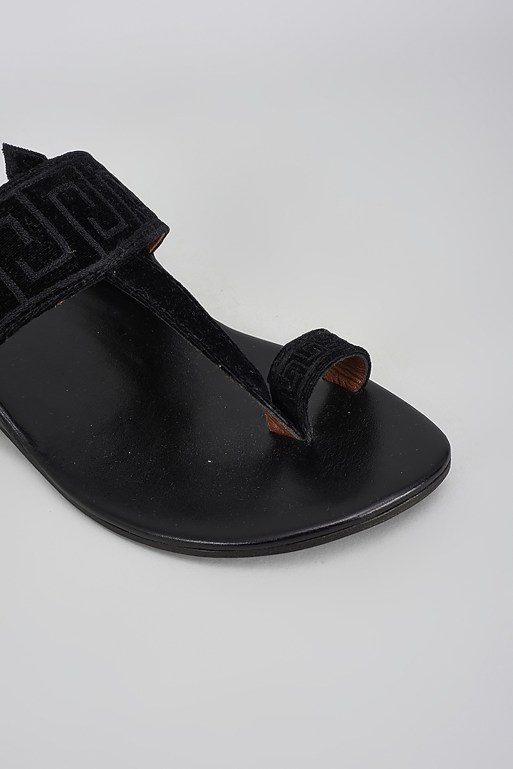 Black Velvet Embroidered Flats by ROHAN ARORA at Pernia's Pop Up Shop