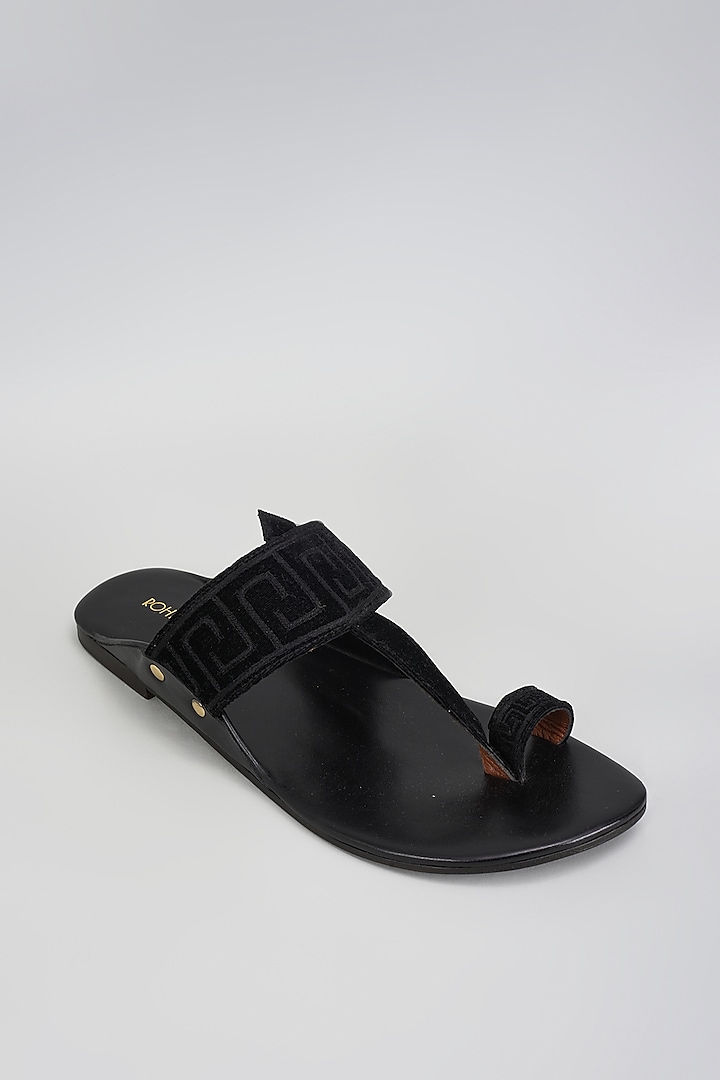 Black Velvet Embroidered Flats by ROHAN ARORA at Pernia's Pop Up Shop