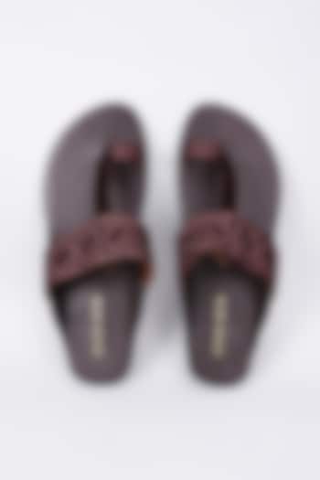 Dark Brown Velvet & Leather Embellished Kolhapuri Sandals by ROHAN ARORA