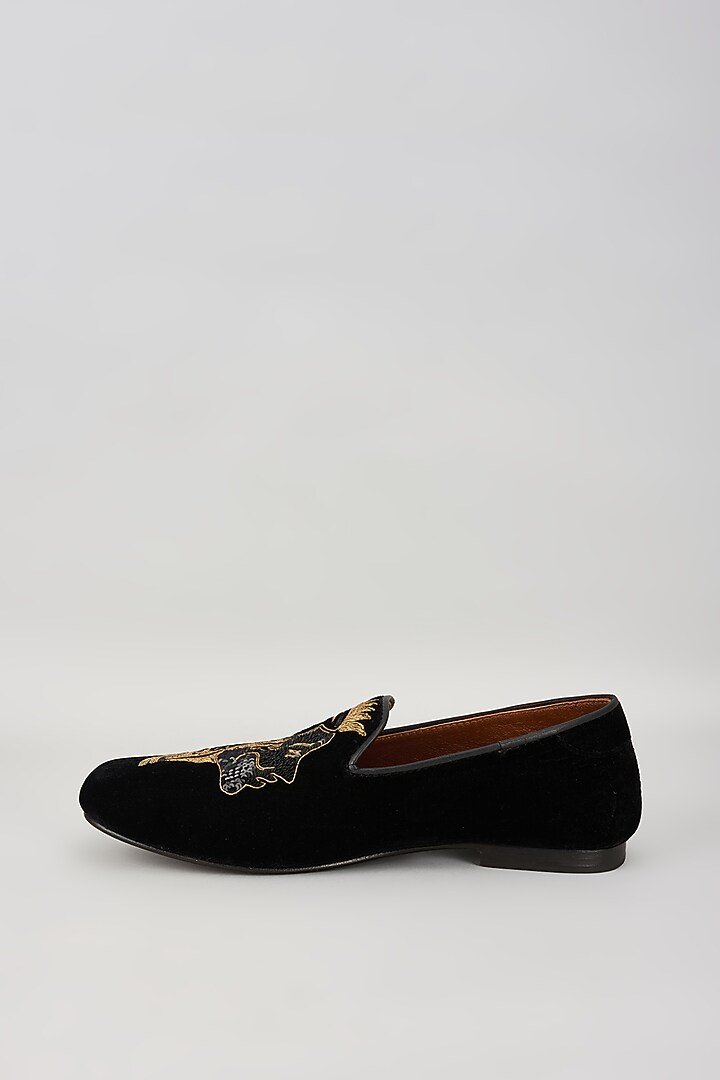 Black Velvet 3D Bird Embroidered Shoes by ROHAN ARORA at Pernia's Pop Up Shop