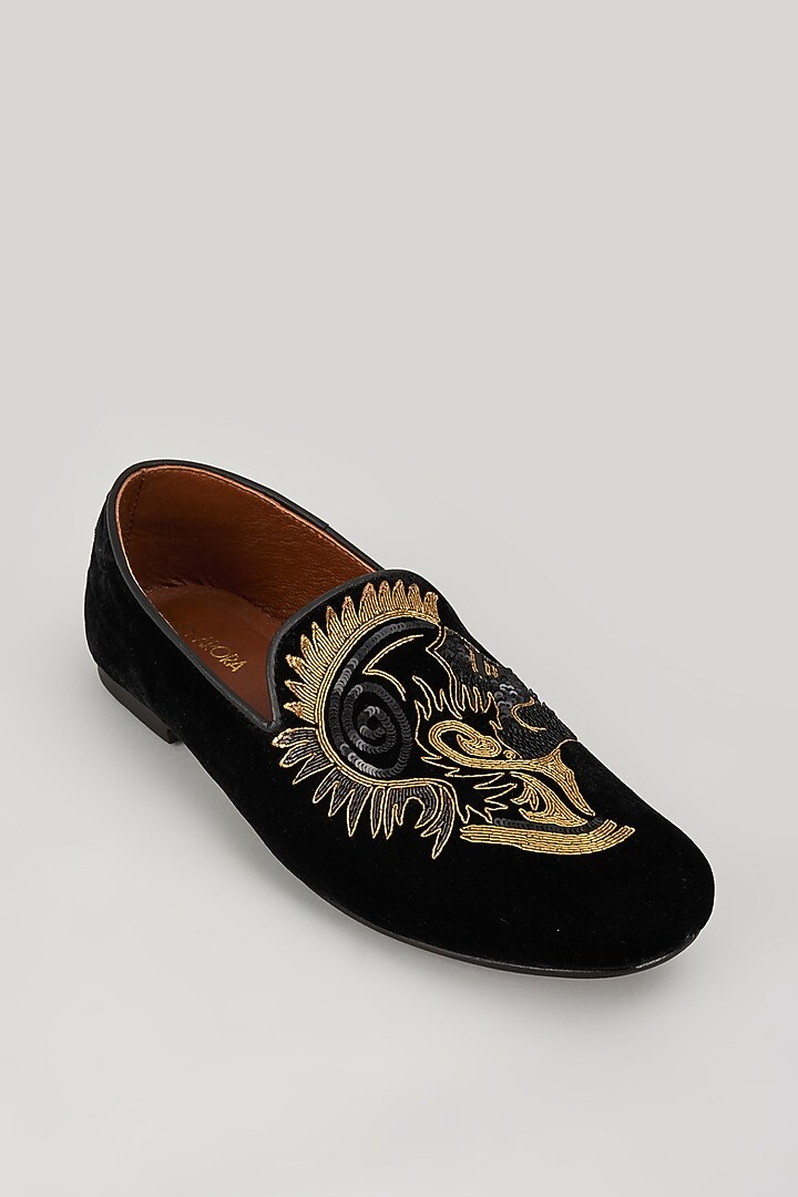 Black Velvet 3D Bird Embroidered Shoes by ROHAN ARORA at Pernia's Pop Up Shop