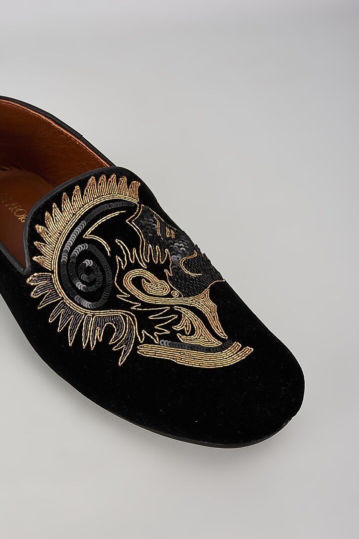 Black Velvet 3D Bird Embroidered Shoes by ROHAN ARORA at Pernia's Pop Up Shop