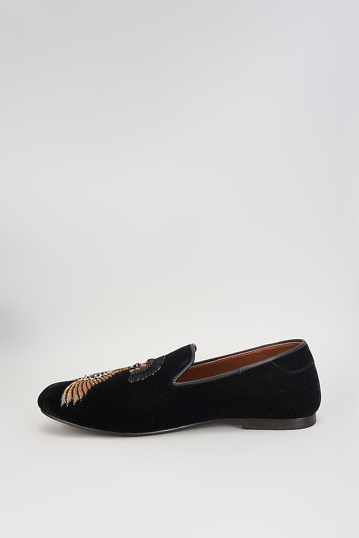 Black Velvet 3D Humming Bird Embroidered Shoes by ROHAN ARORA at Pernia's Pop Up Shop
