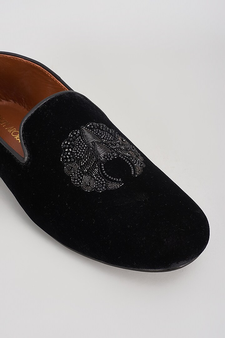 Black Velvet Embroidered Shoes by ROHAN ARORA at Pernia's Pop Up Shop