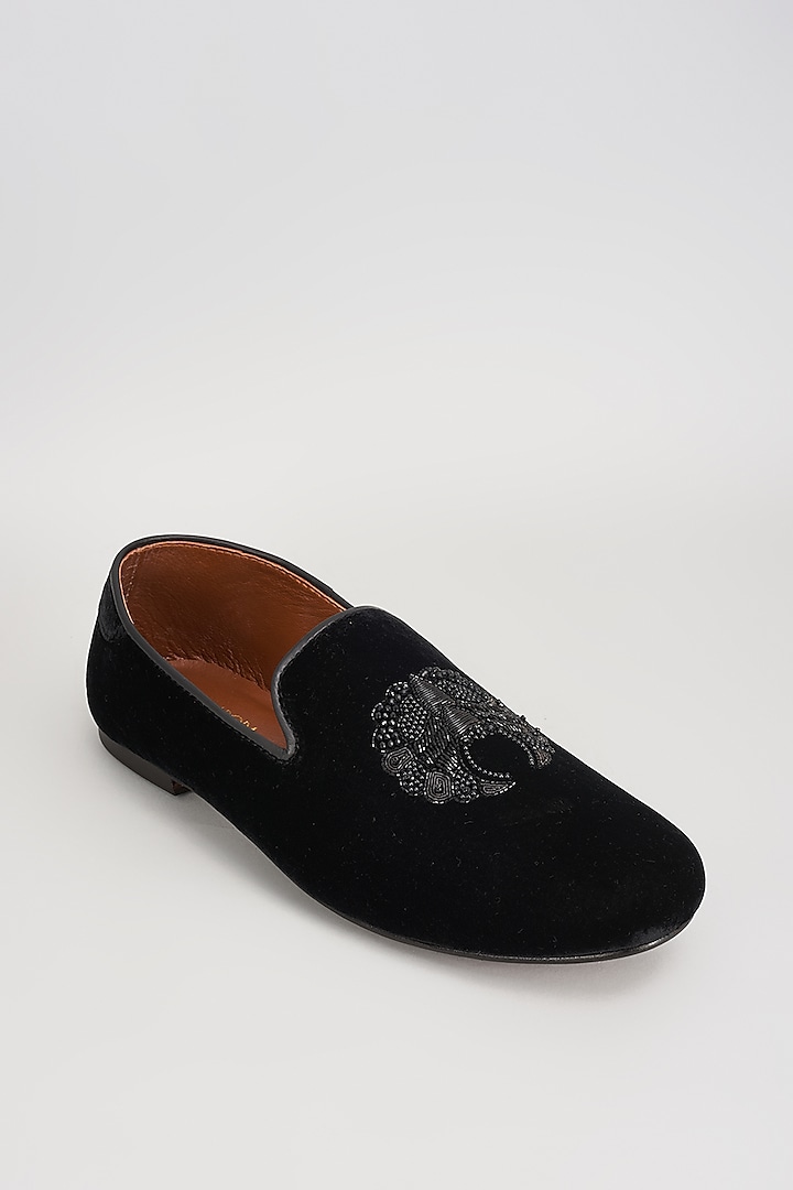 Black Velvet Embroidered Shoes by ROHAN ARORA at Pernia's Pop Up Shop