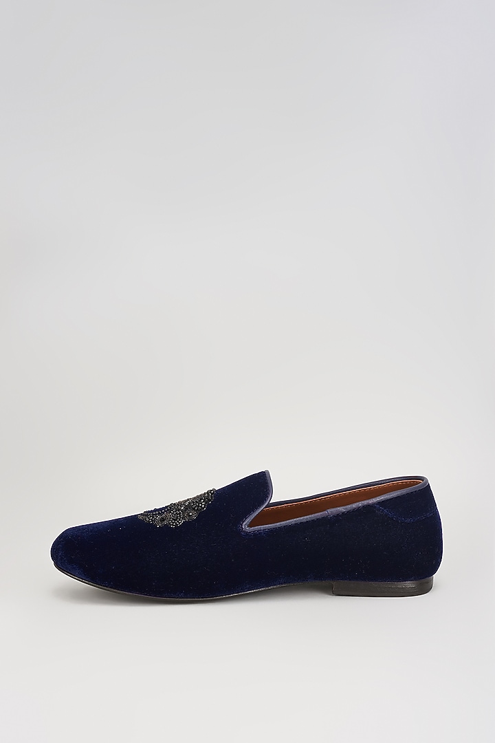 Deep Blue Velvet Embroidered Shoes by ROHAN ARORA at Pernia's Pop Up Shop