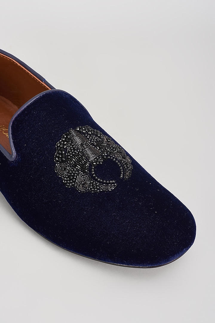 Deep Blue Velvet Embroidered Shoes by ROHAN ARORA at Pernia's Pop Up Shop