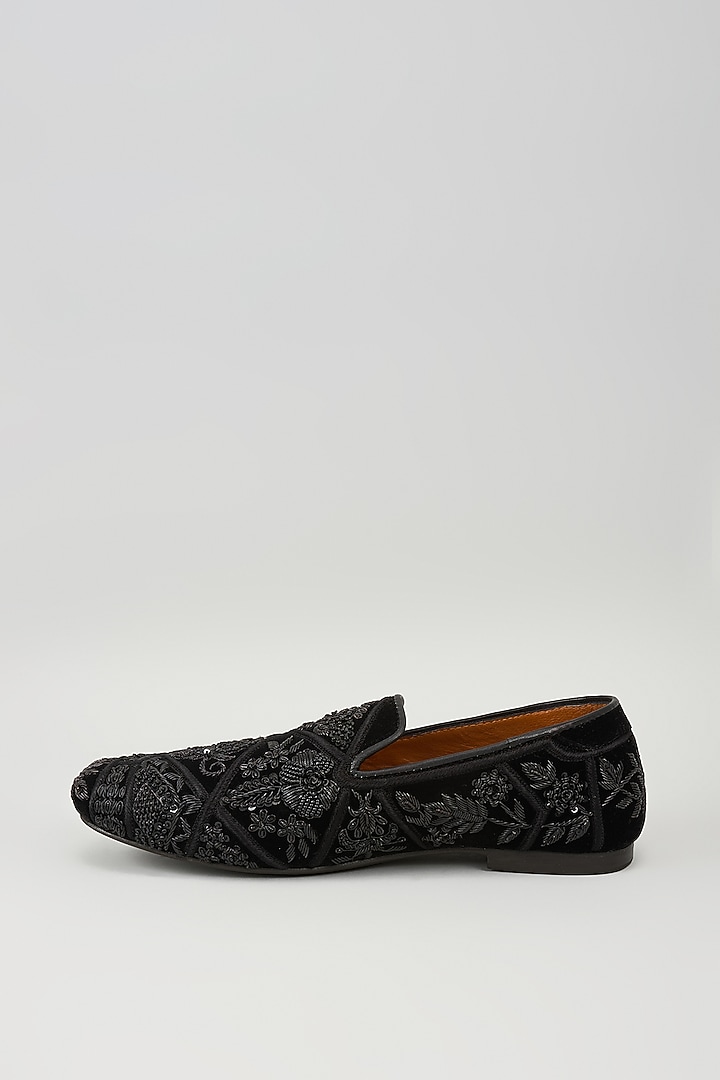 Black Velvet Embroidered Shoes by ROHAN ARORA at Pernia's Pop Up Shop