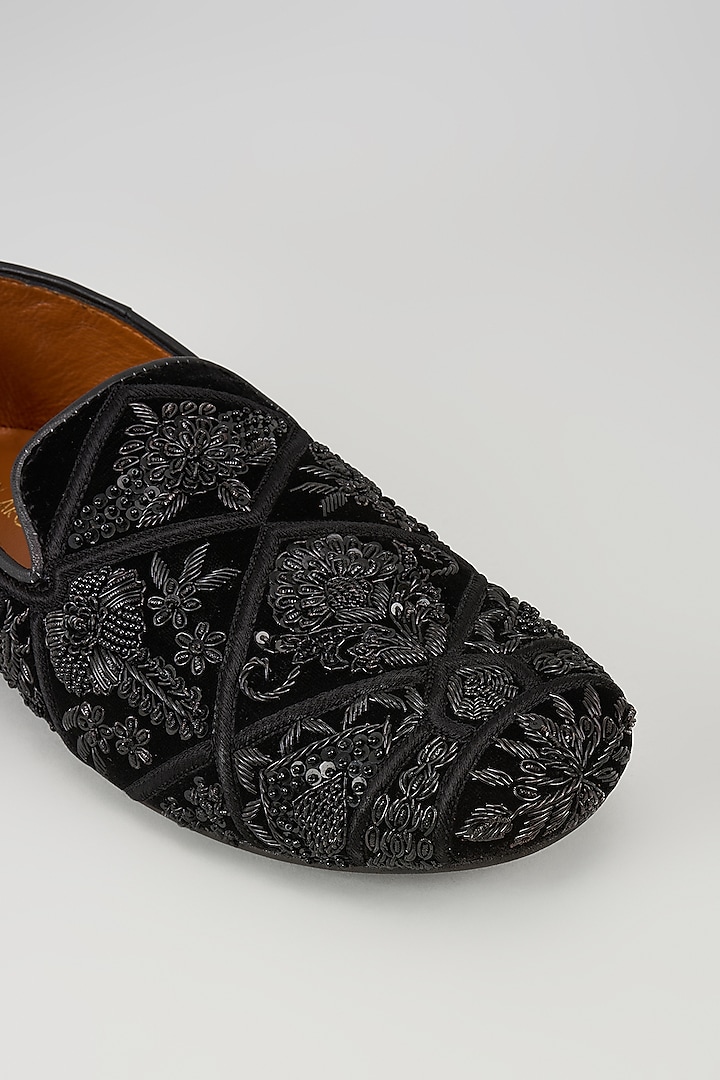 Black Velvet Embroidered Shoes by ROHAN ARORA at Pernia's Pop Up Shop