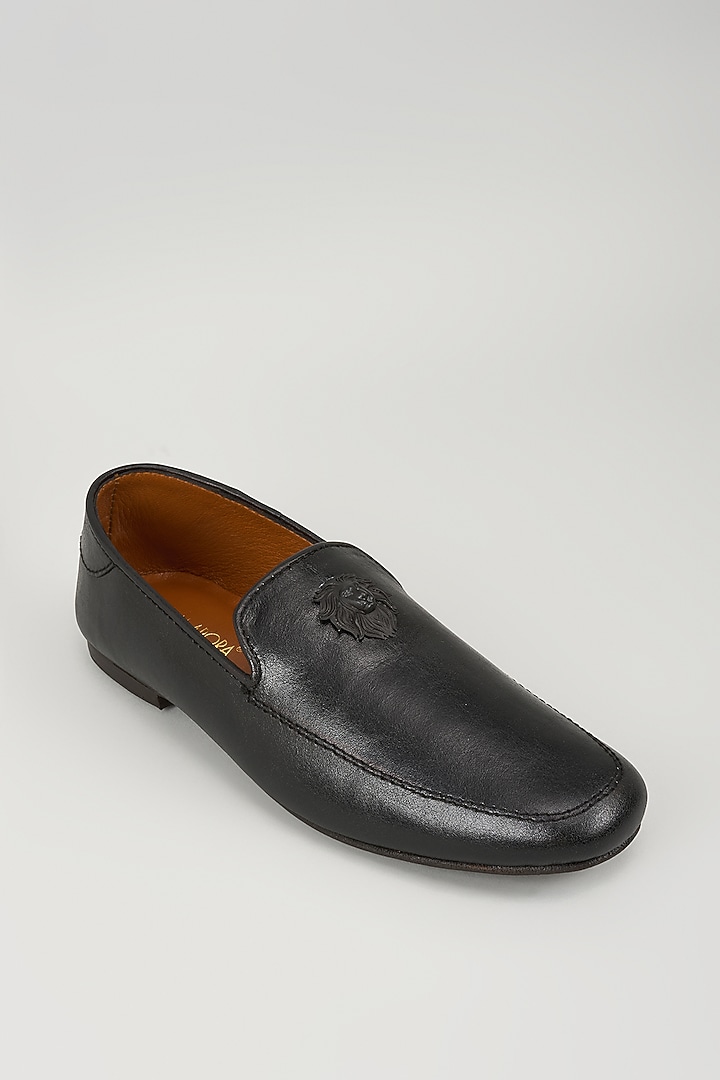 Black Leather Loafers by ROHAN ARORA at Pernia's Pop Up Shop